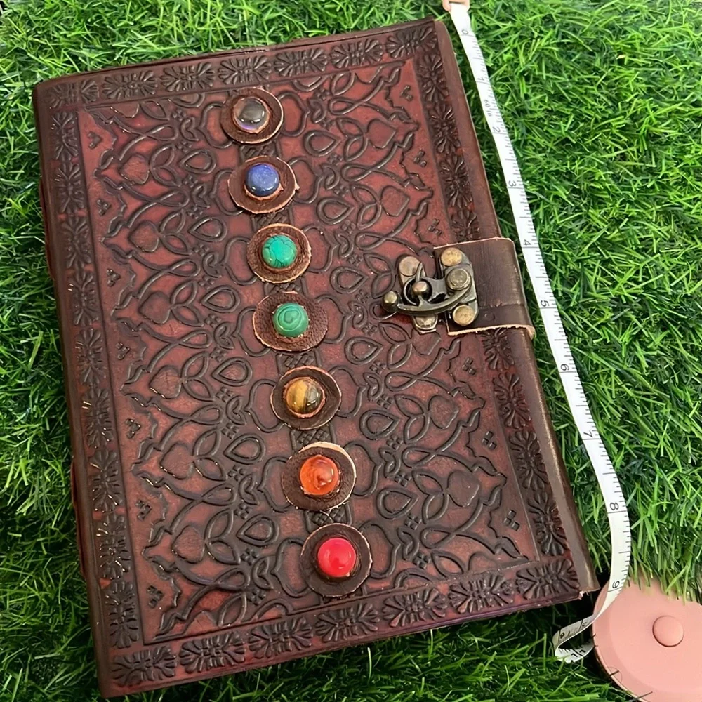 Leather Bound Journal With Stones and Crystals New!